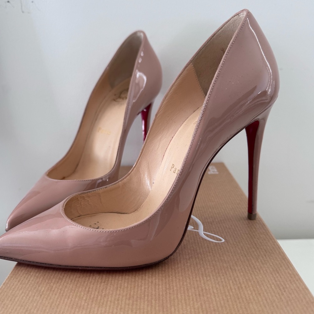 Christian Louboutin pigalle follies 100 patent nude pumps in size 37